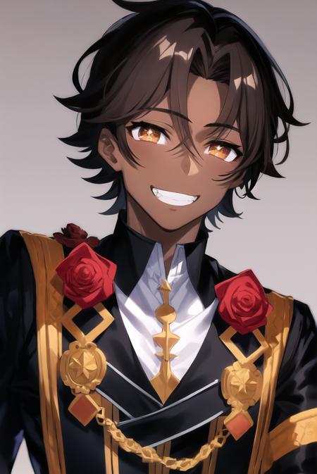 3978515262-3578328140-mika pikazo, fogado _(fire emblem_), 1boy, bangs, brown eyes, brown hair, dark-skinned male, dark skin, feather collar, feathers.png